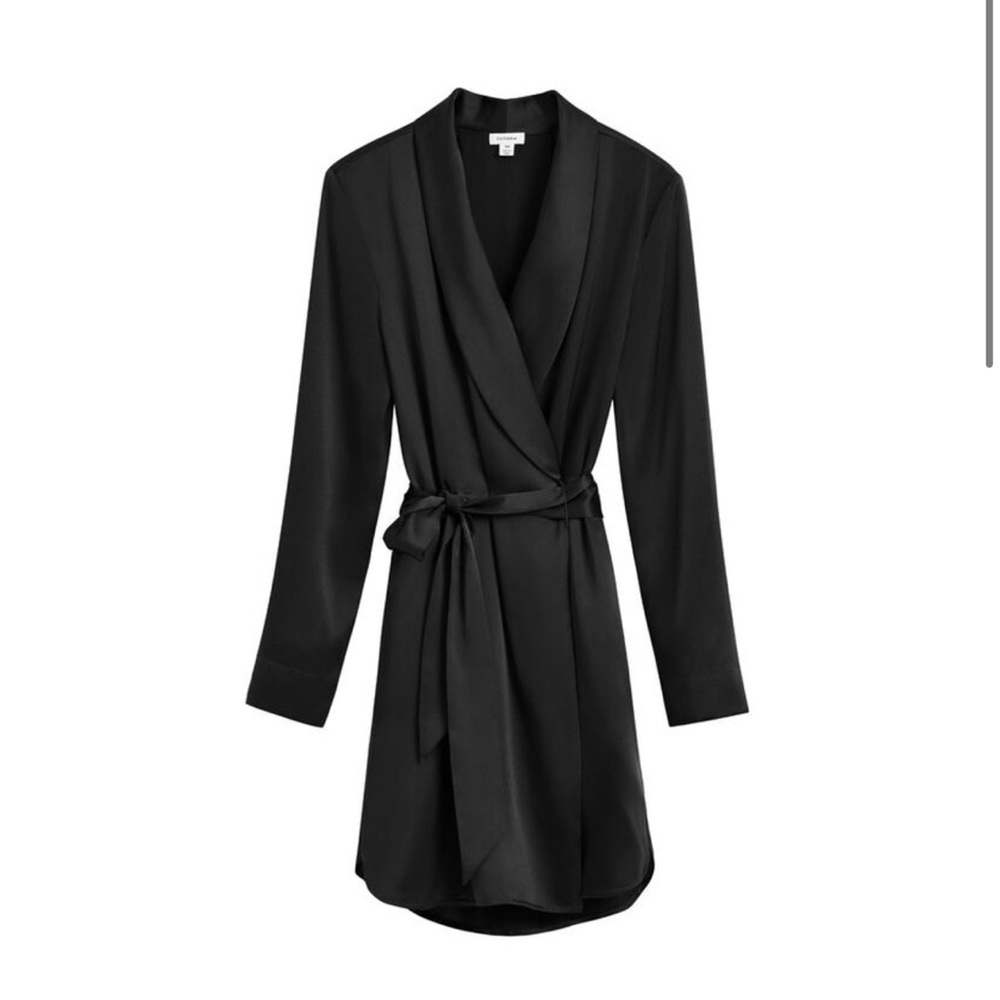 Cuyana Black Satin Wrap Chemise